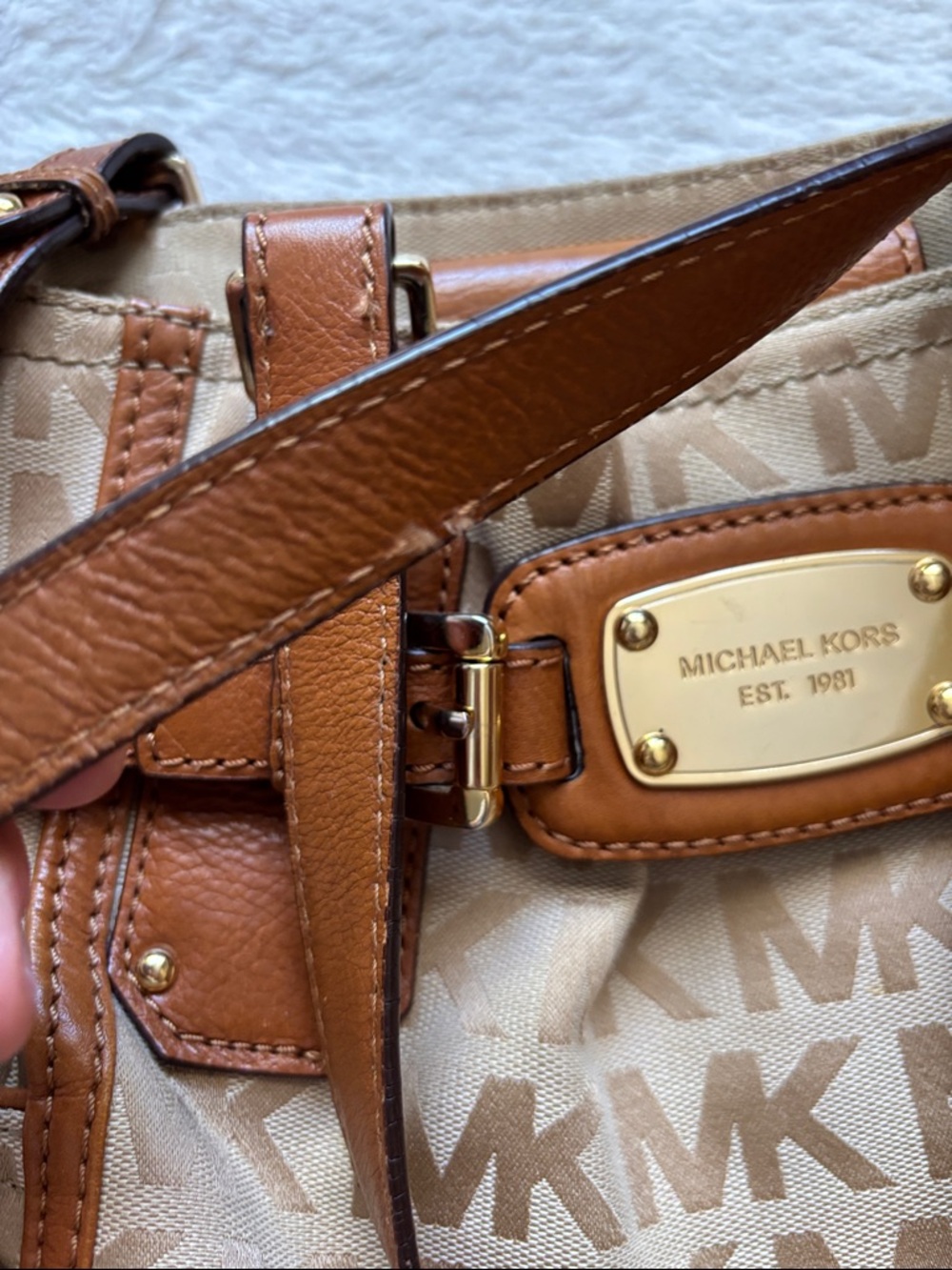 Michael Kors Tan & Brown MK Signature Tote with Leather Trim - Picture 8 of 15